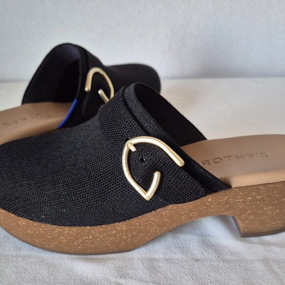 NWoB Rothy's The Classic Clogs Comfort Slid-On 2.5" Cork Heel Black Knit - Picture 6 of 9